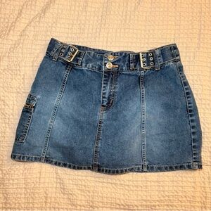 Y2K Denim Mini Skort Xhilaration - Utility Pocket Zip Detail, Buckle Waist